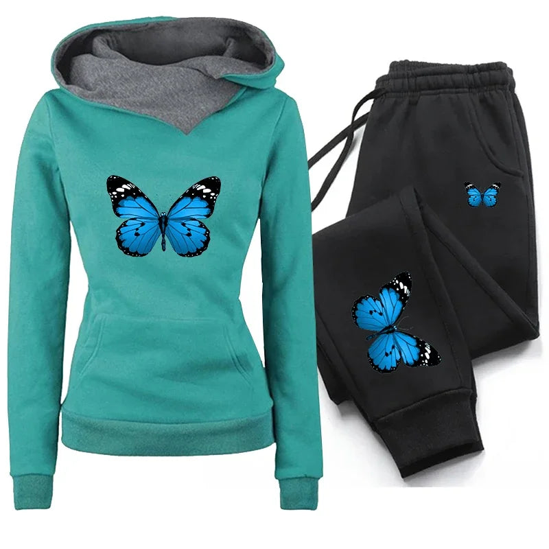 Stylish Women Winter Tracksuit Two Piece Set with Warm Hoodies and Jogging Pants for Cozy Sports Outfits.