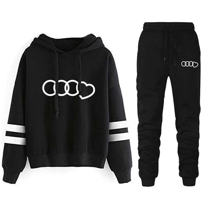 Women’s Casual Tracksuit Set Lightweight Pullover Hoodie and Jogging Pants with Fashion Stripe Print for stylish outdoor wear.