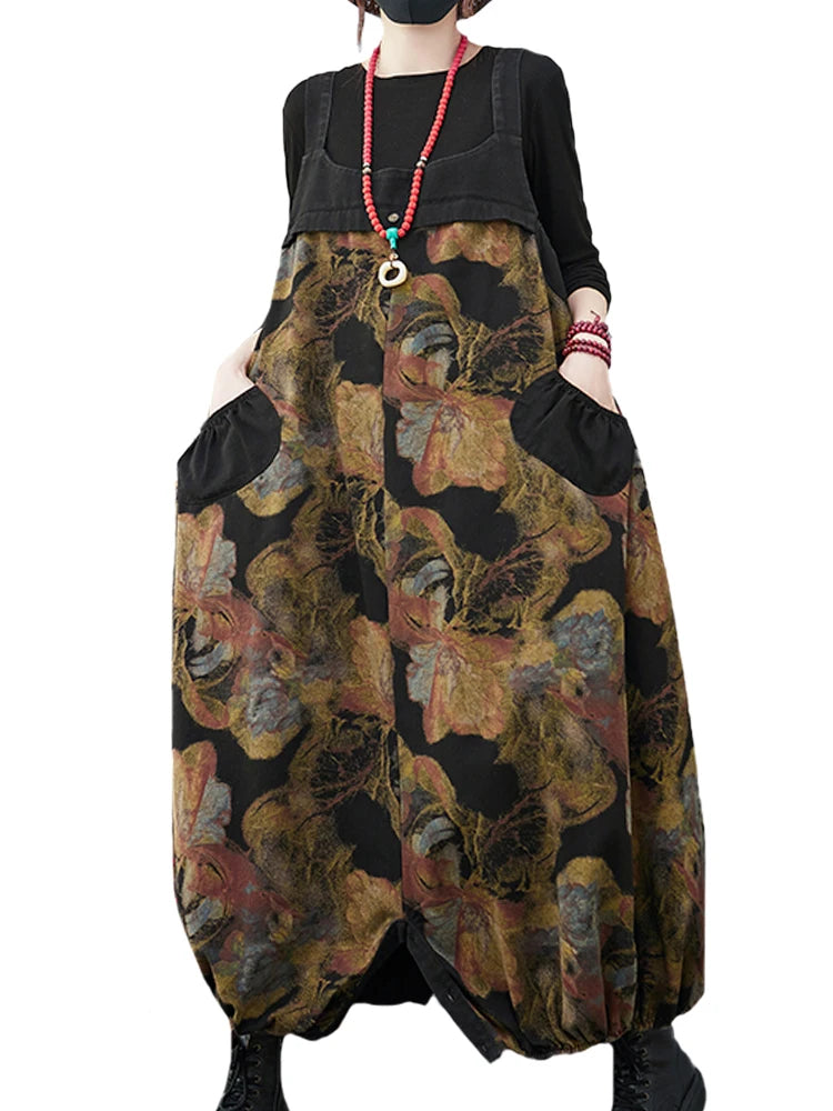 Printed Vintage Denim Overalls For Women Harajuku Style