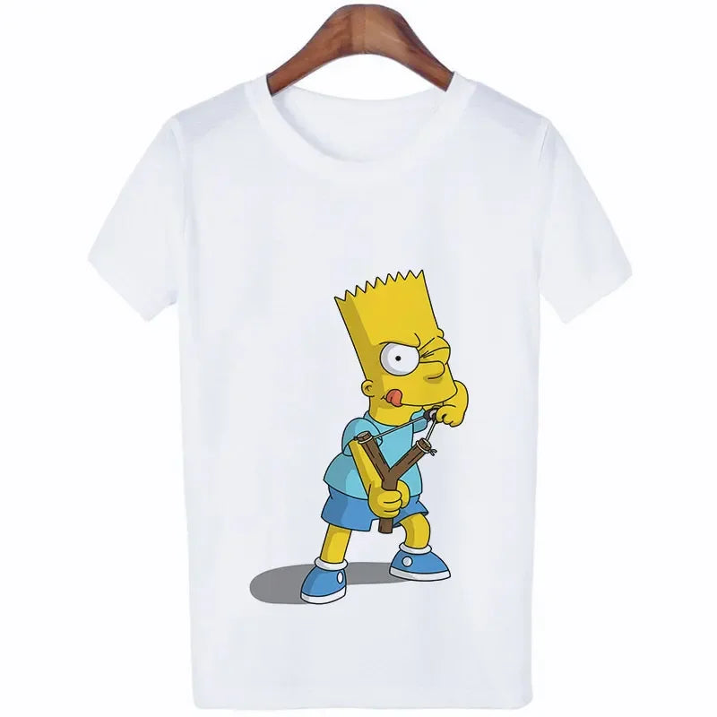 Kawaii The Simpsons T-Shirt for Girls Casual Summer Wear O-Neck Short Sleeve Aesthetic Street Style Shirt