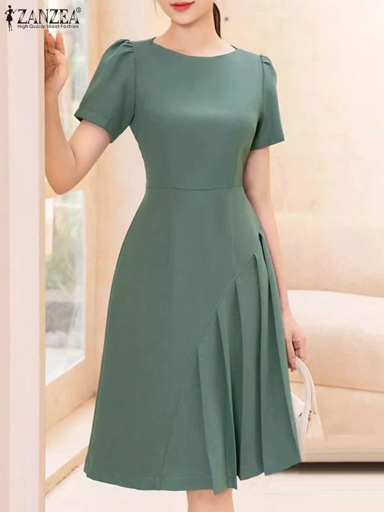Elegant Short Sleeve A Line Knee Length Summer Dress