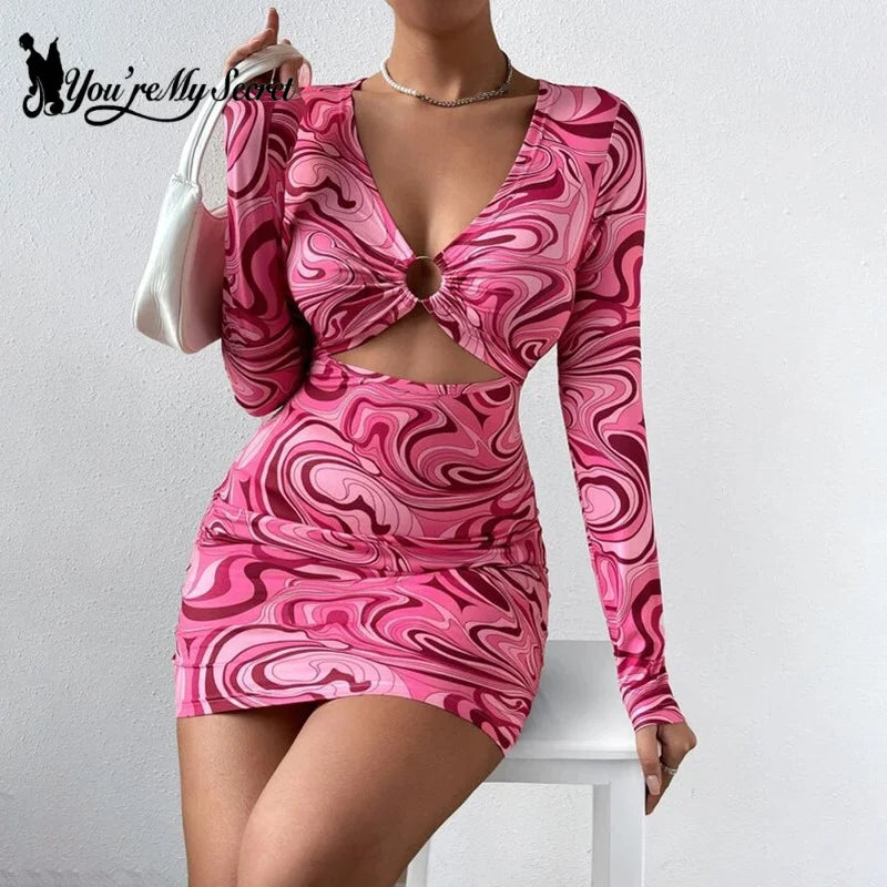 Leopard Print Backless Mini Dress With Hollow Out Detailing