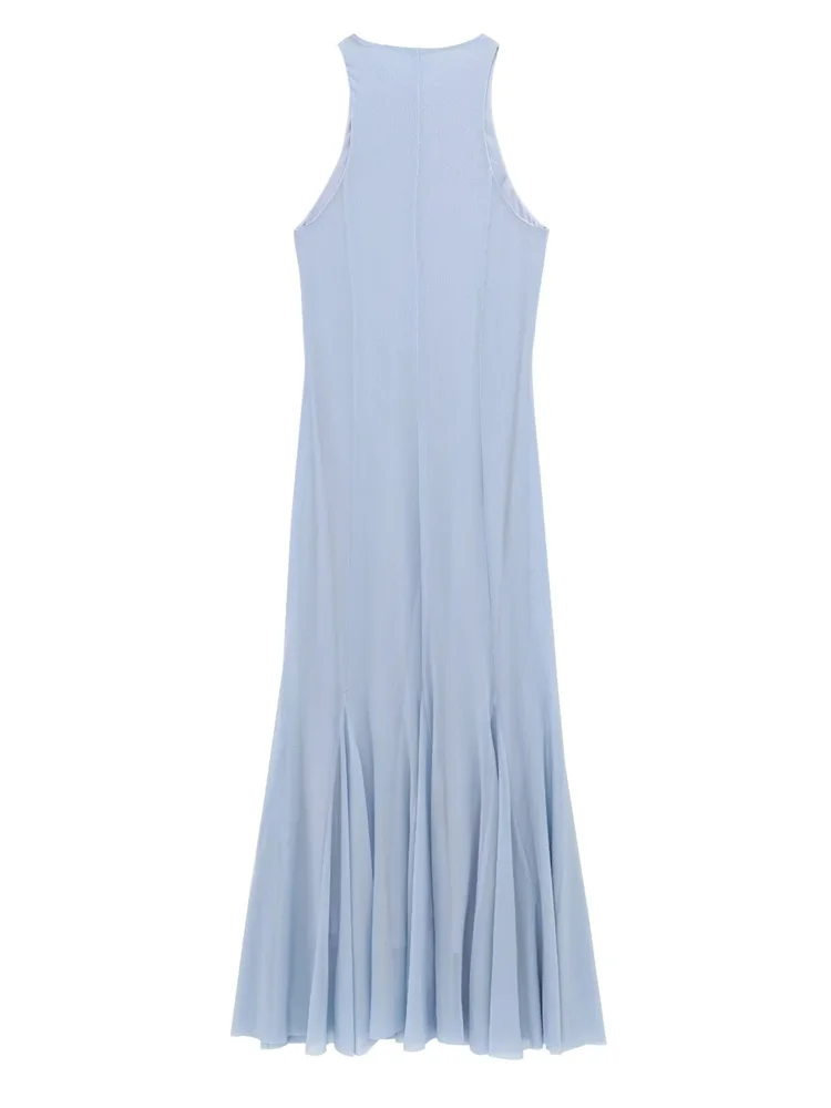 Halter Neck Sleeveless Bodycon Maxi Dress With Side Slit