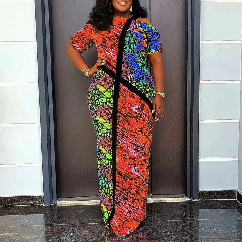 Off Shoulder Summer Sundress Bohemian Printed Maxi Dress