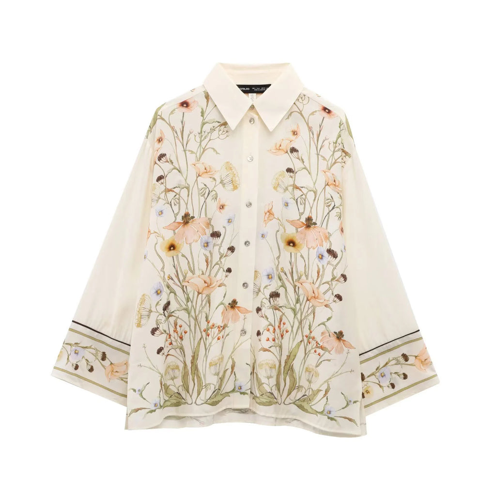 Women's Casual Floral Print Shirt Lightweight Breathable Summer Blouse with Simple Elegant Design, perfect for warm days.