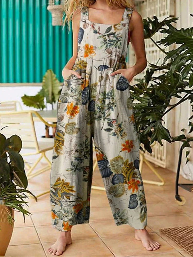 Women Multicolor Printed Jumpsuit Wide Leg With Pockets