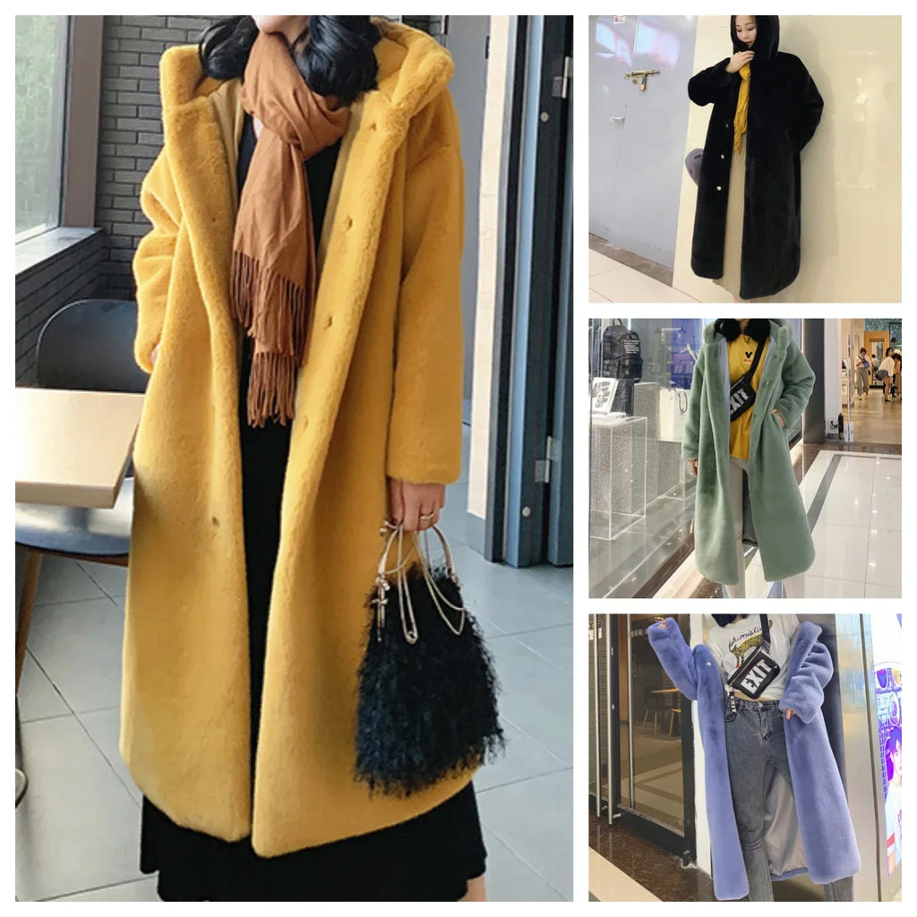 Faux Mink Fur Jacket For Women Thick Plush Winter Outerwear