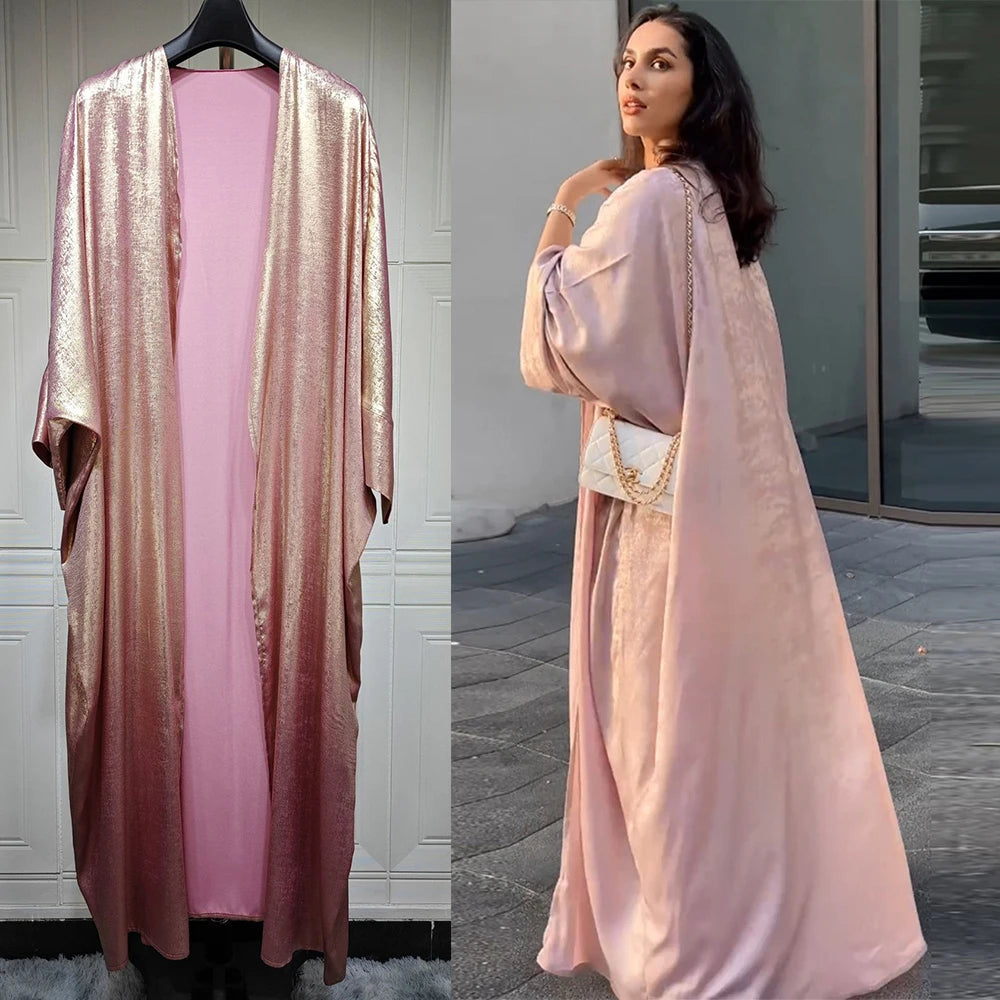 Satin Abaya Open Kimono Batwing For Women Islamic Clothing