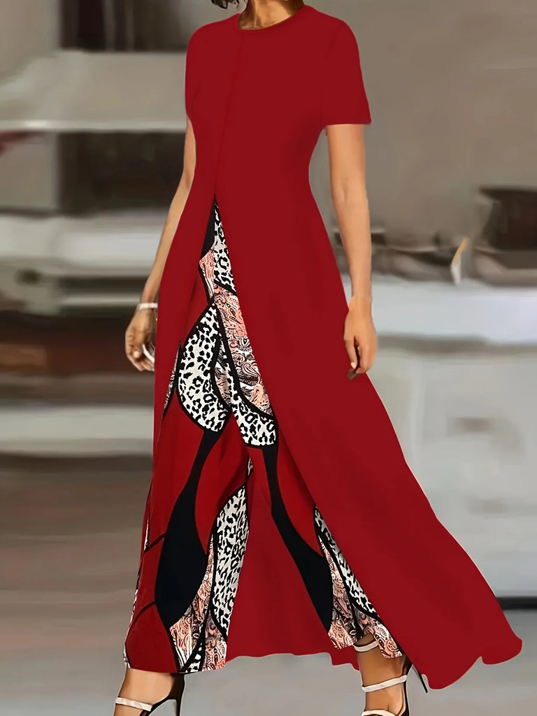 Stylish High-End Casual Print Two-Piece Suit with Long Pullover Coat and Wide-Leg Pants for Girls, perfect for outings.