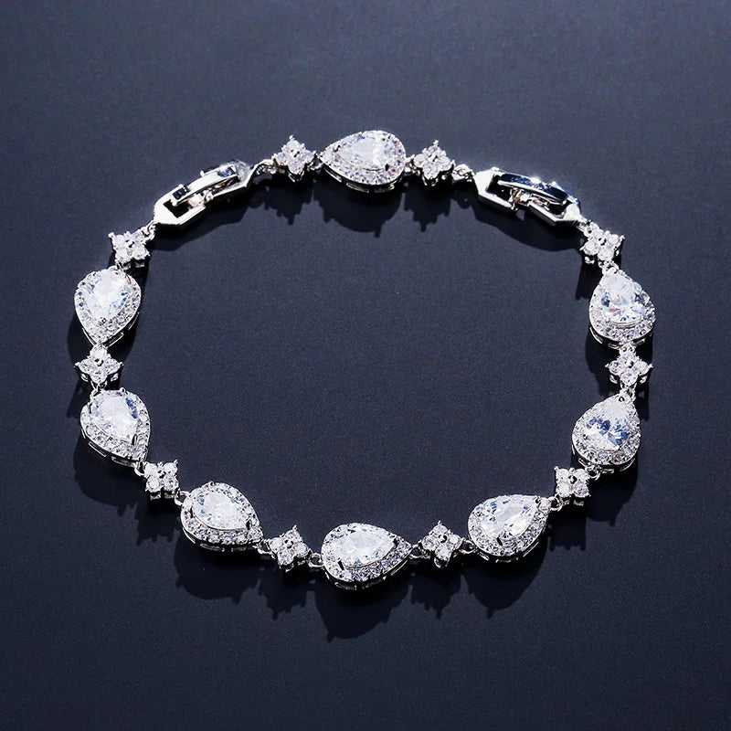Geometric Water Drop CZ Bracelet for Women - Elegant Zircon Jewelry perfect for weddings and parties, featuring dazzling cubic zirconia.