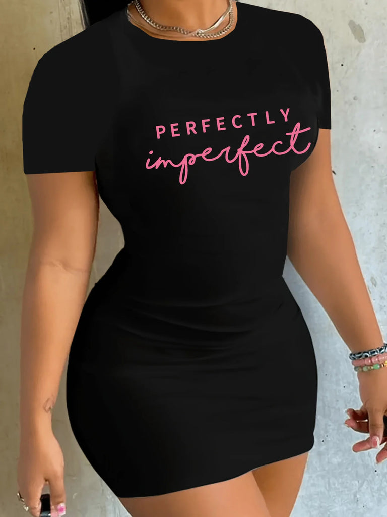 Women's Letter Print Mini Dress Short Sleeve Round Neck