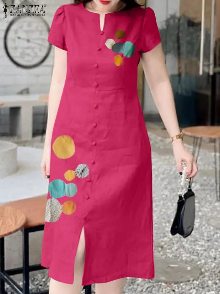 Dot Print Long Dress Casual Summer Short Sleeve Style