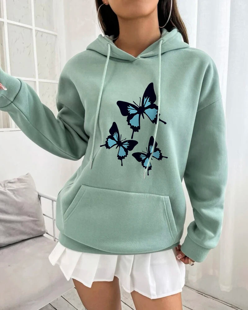Butterflies Graphic Print Hoodie For Women Sweatshirt