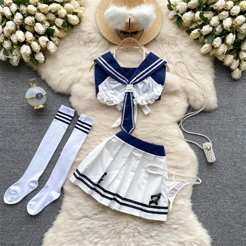 White Sailor Collar JK Uniform Cosplay Set Pleated Skirt