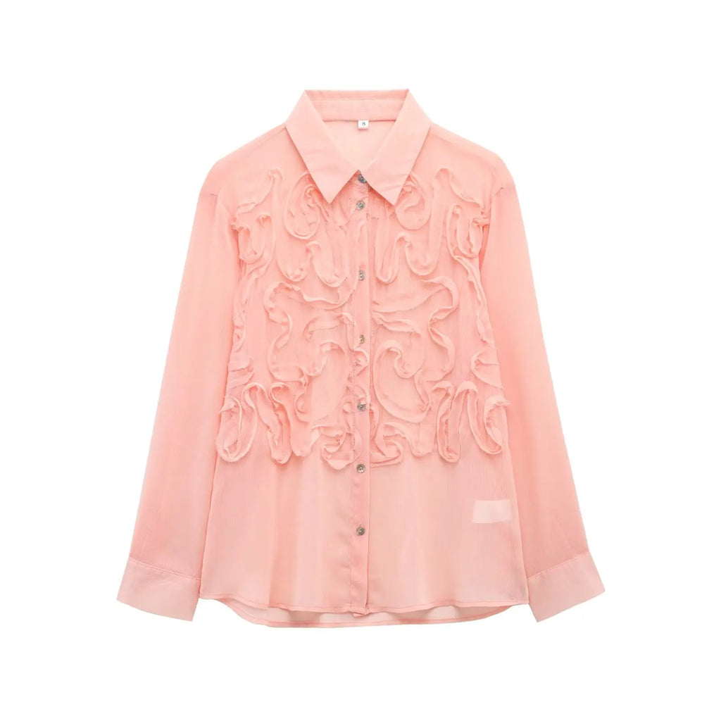 UNIZERA Women’s Casual Simple Shirt with Raised Front Design for Stylish Spring Vibes and Effortless Elegance, in soft pink.