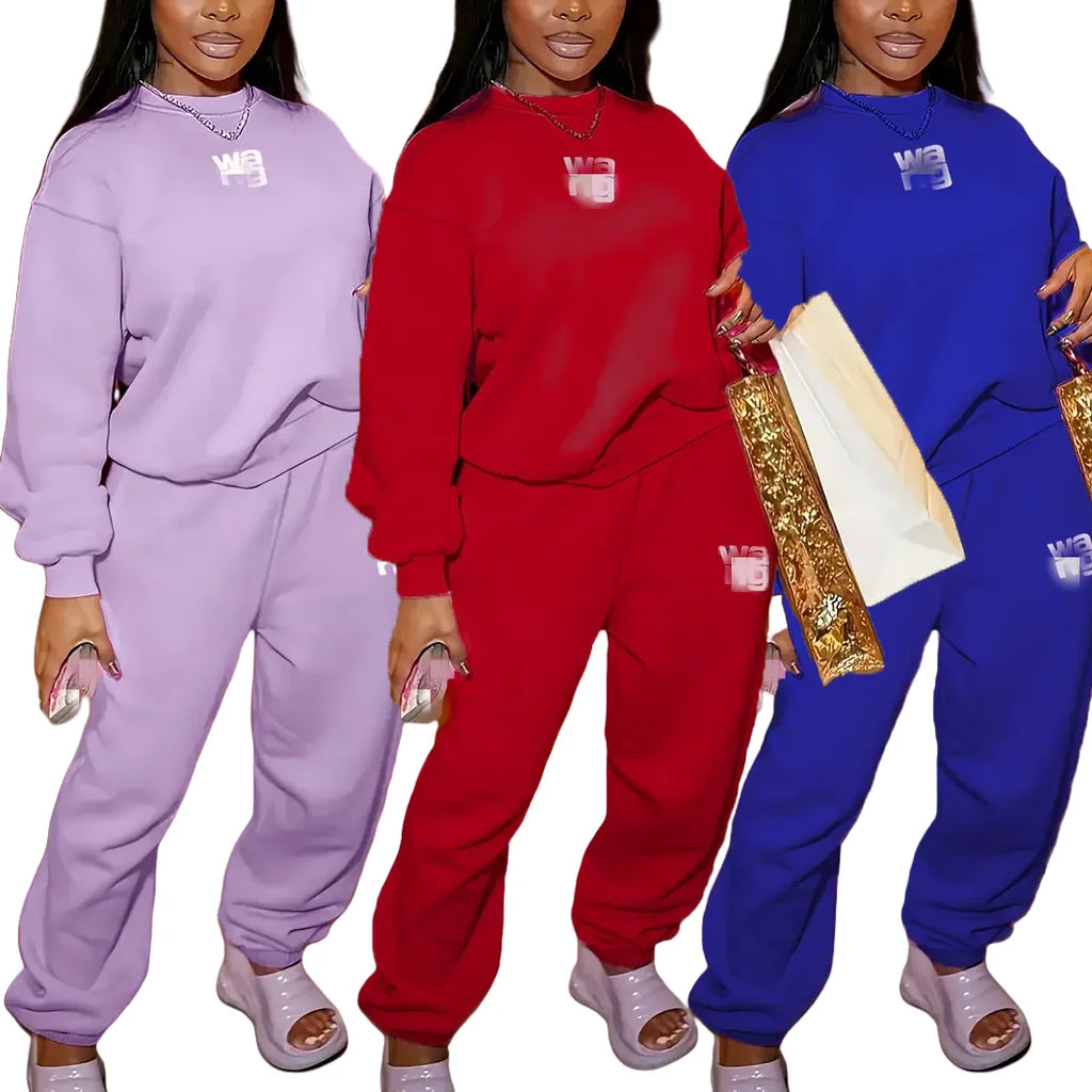 Stylish Women's High Waist Velvet Two Piece Jogging Set with Loose Thick Sweatpants and Hoodie, perfect for winter comfort.