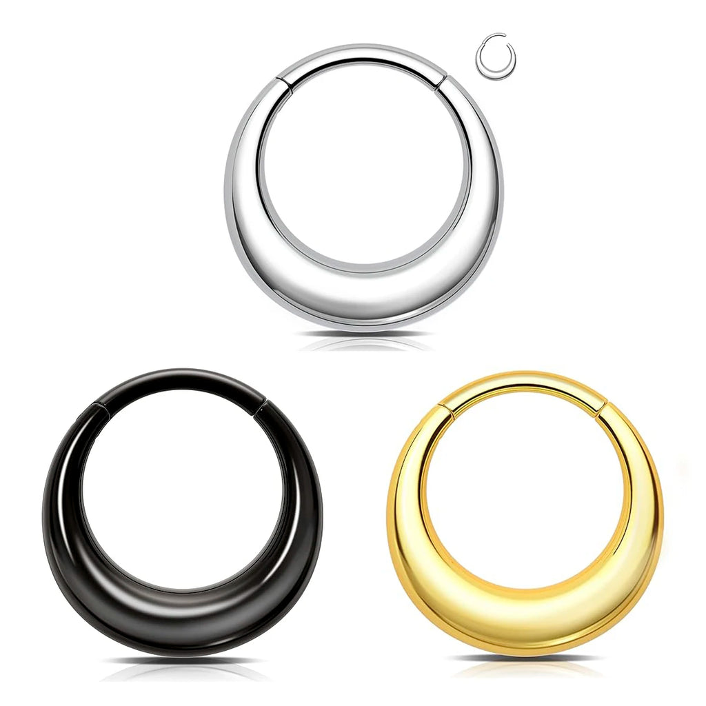 Durable 316L Stainless Steel Smooth Hoop Nose Ring Piercing Clicker Water Drop Septum Ring for Women and Men in various colors.