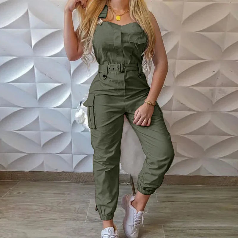 Stylish Women’s Fashion Strap Jumpsuit Loose Fit Dungarees with Pockets, perfect for casual summer workwear.