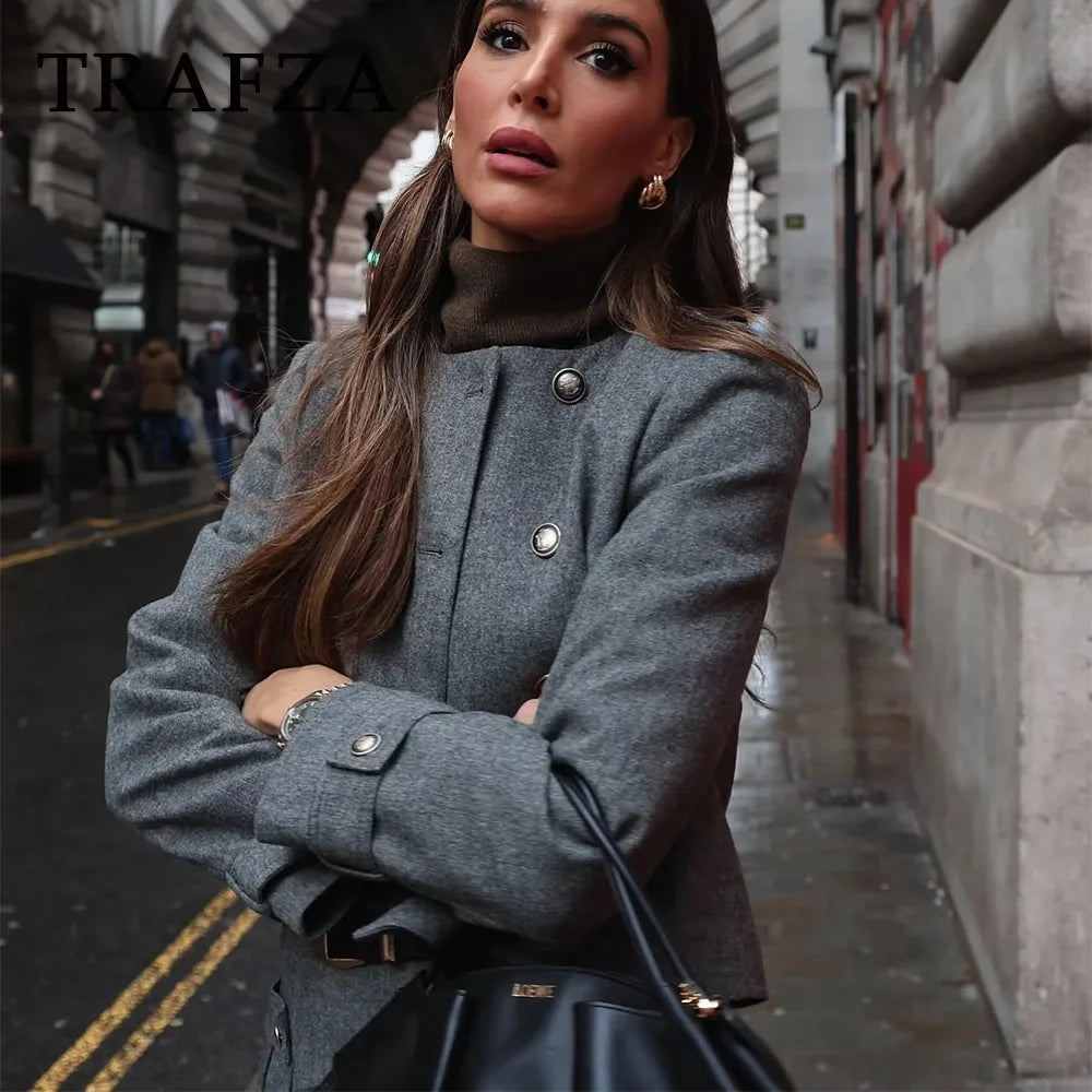 Double Breasted Epaulet O Neck Jacket with Chic Sashes and Pleated Mini Skirt Women’s Streetwear Suit