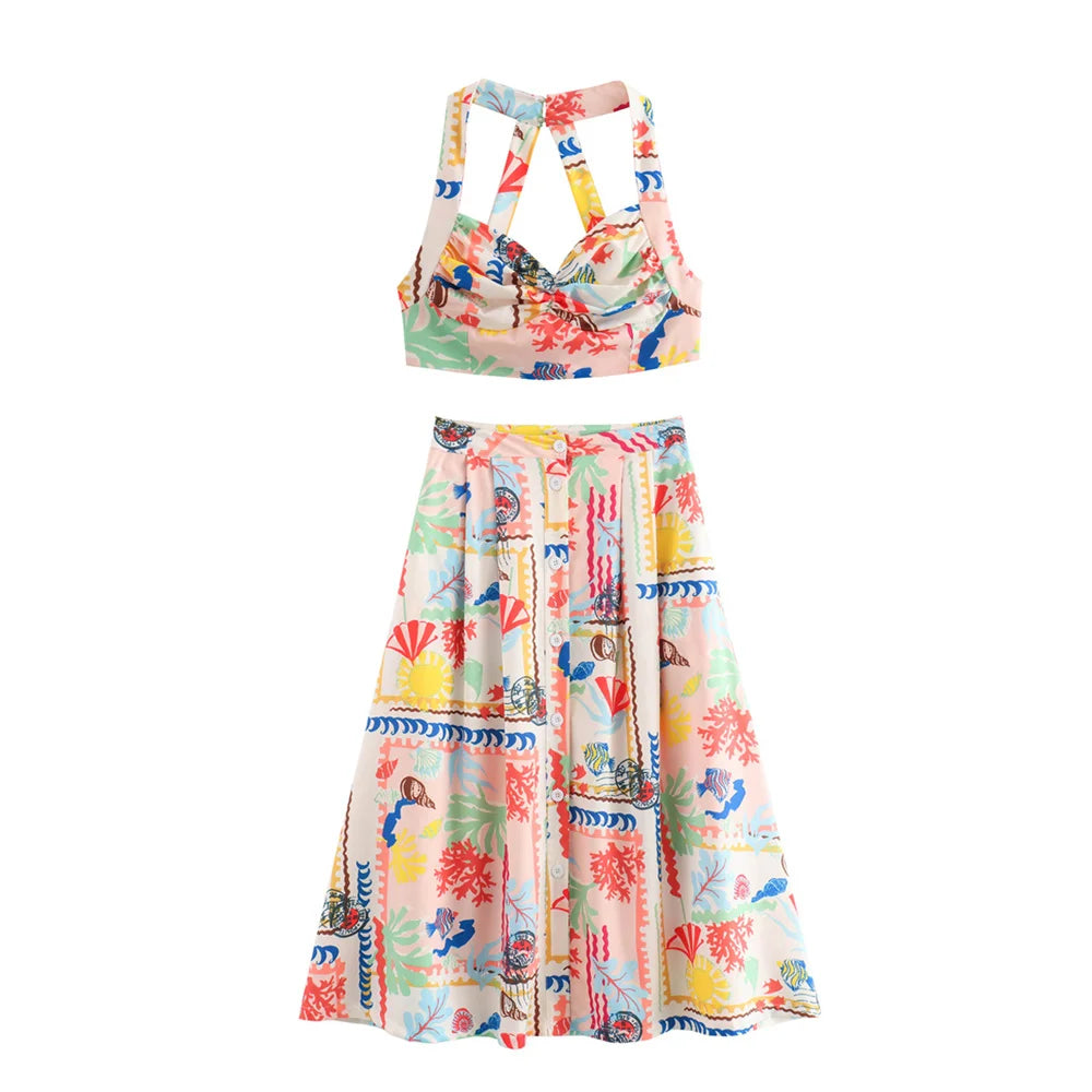 Chic Women’s Summer Two-Piece Set Dopamine Style Half-Length Skirt and Matching Top Fashion Ensemble