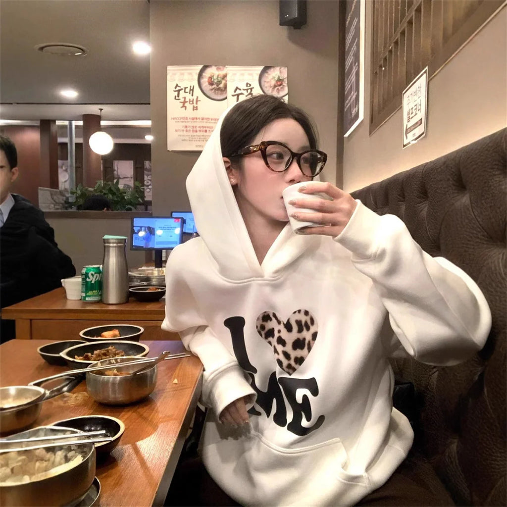 Leopard Print Hoodie For Women Fleece Lined Thick Winter