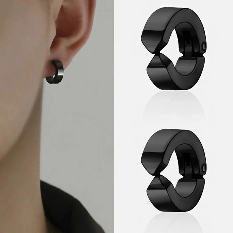 Punk Non Piercing Clip Earrings for Men and Women Titanium Steel Hip Hop Stud Earrings Jewelry Accessory in stylish design.