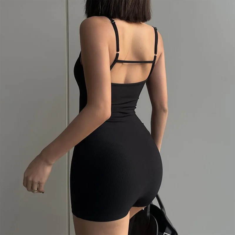 Stylish Solid Backless Tank Bodysuit Top with U-Neck, perfect for sporty looks and comfort in one-piece bodycon design.