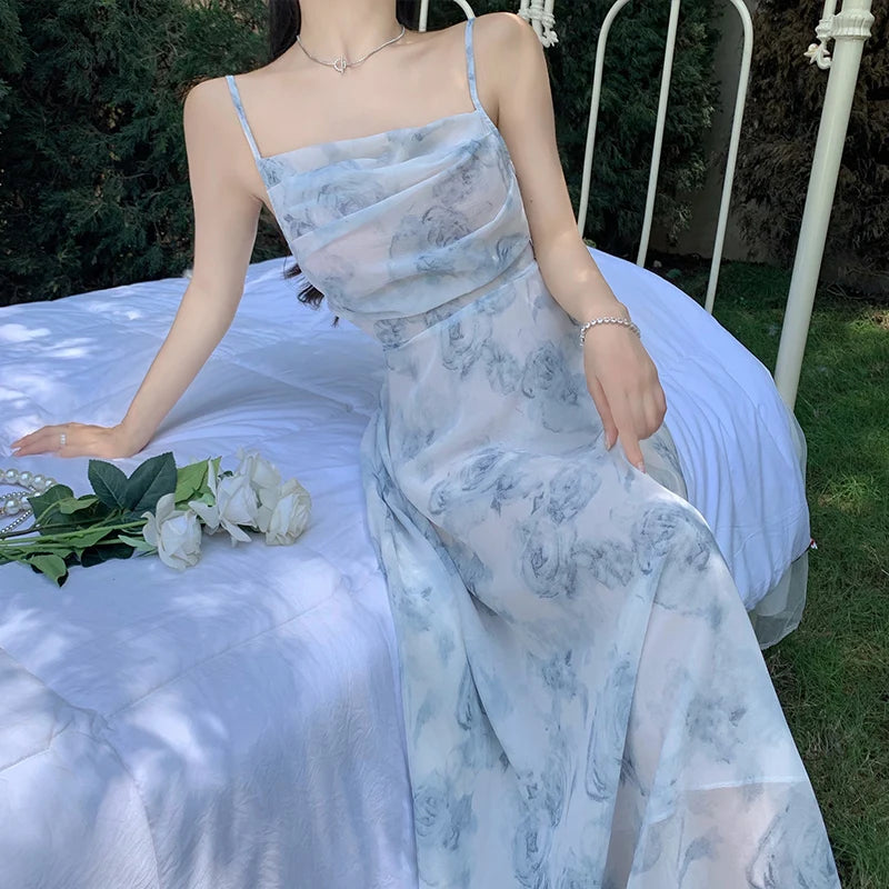 Chiffon Summer Party Midi Dress for Women High Waist