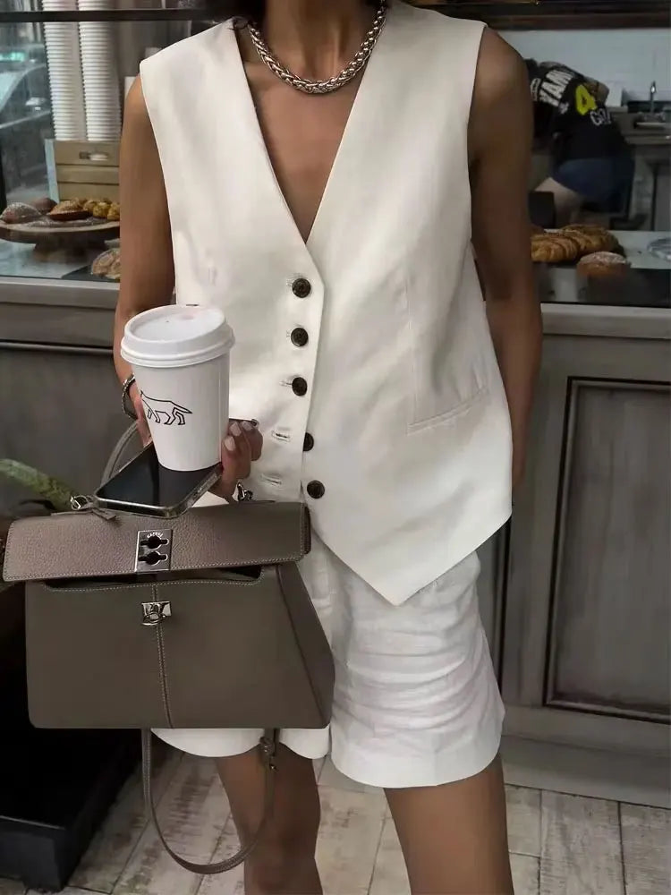Linen Vest for Women Sleeveless V Neck Top Summer Office Wear