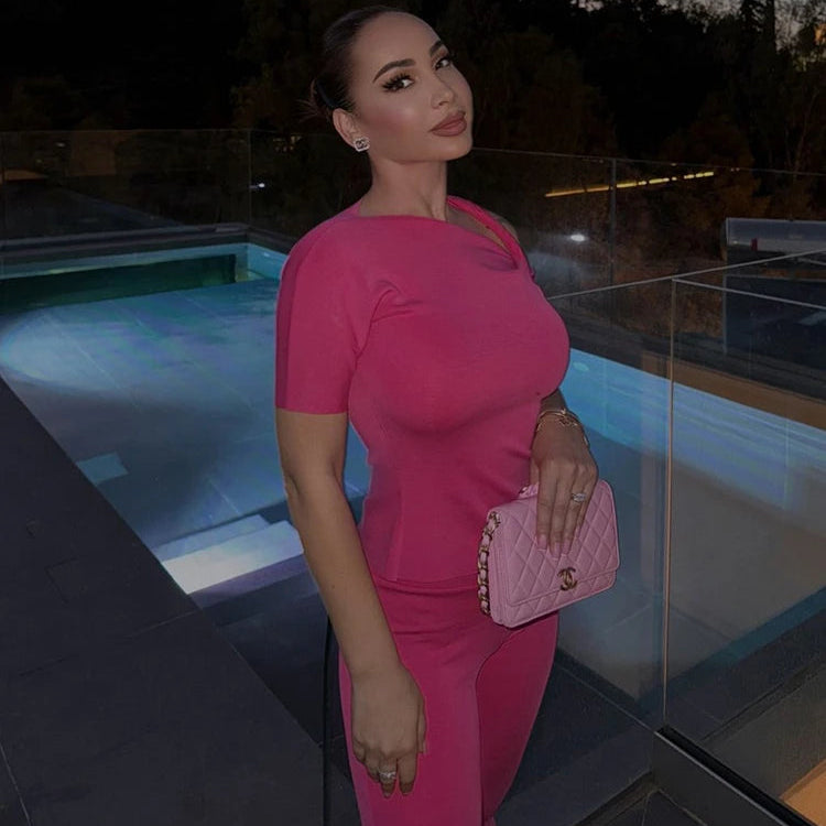 Women Solid Cottonlike Crop Top And Slim Pants Two Piece Set For Summer