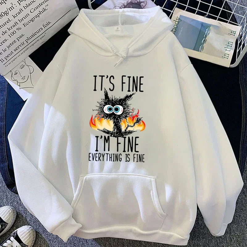 Premium Its Fine Cat Hoodie Unisex Loose Pullover Hooded