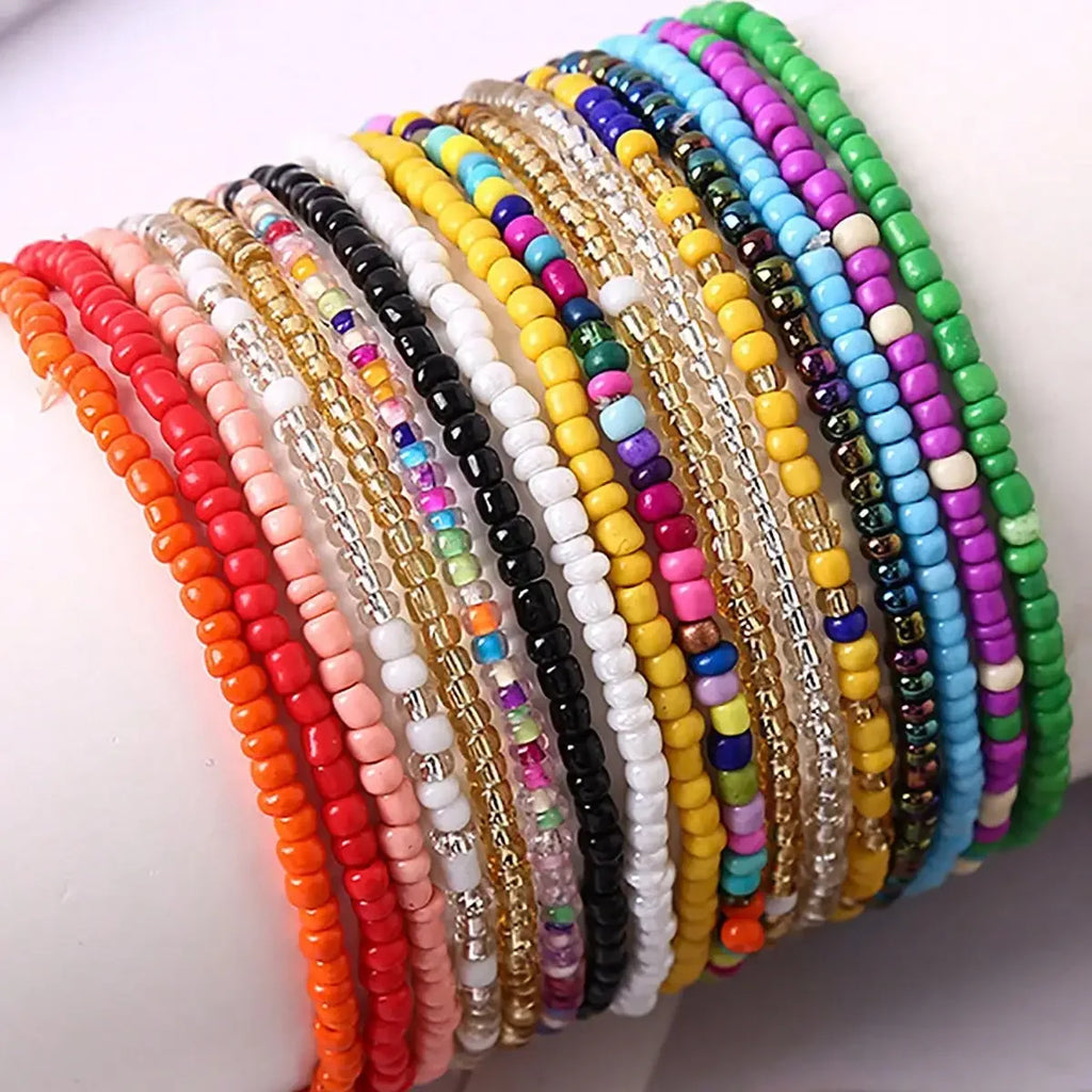 Colorful 17Pcs Beaded Bracelets Set for Women features vibrant stackable elastic stretch bracelets for Bohemian style.