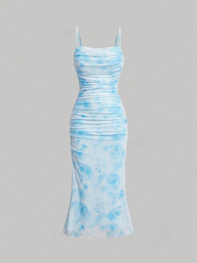 Retro Floral Sling Dress For Spring Summer Slim Fit