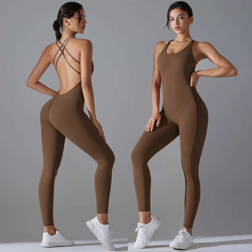 Backless Scrunch Jumpsuit Dance Fitness Push Up Bodysuit