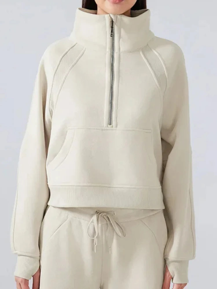 Half Zip Fleece Sweatshirt For Women Warm Stand Up Collar