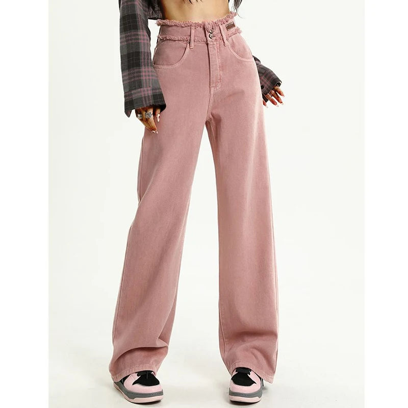 High Waist Jeans Cutecore Harajuku Pink Gothic Trousers
