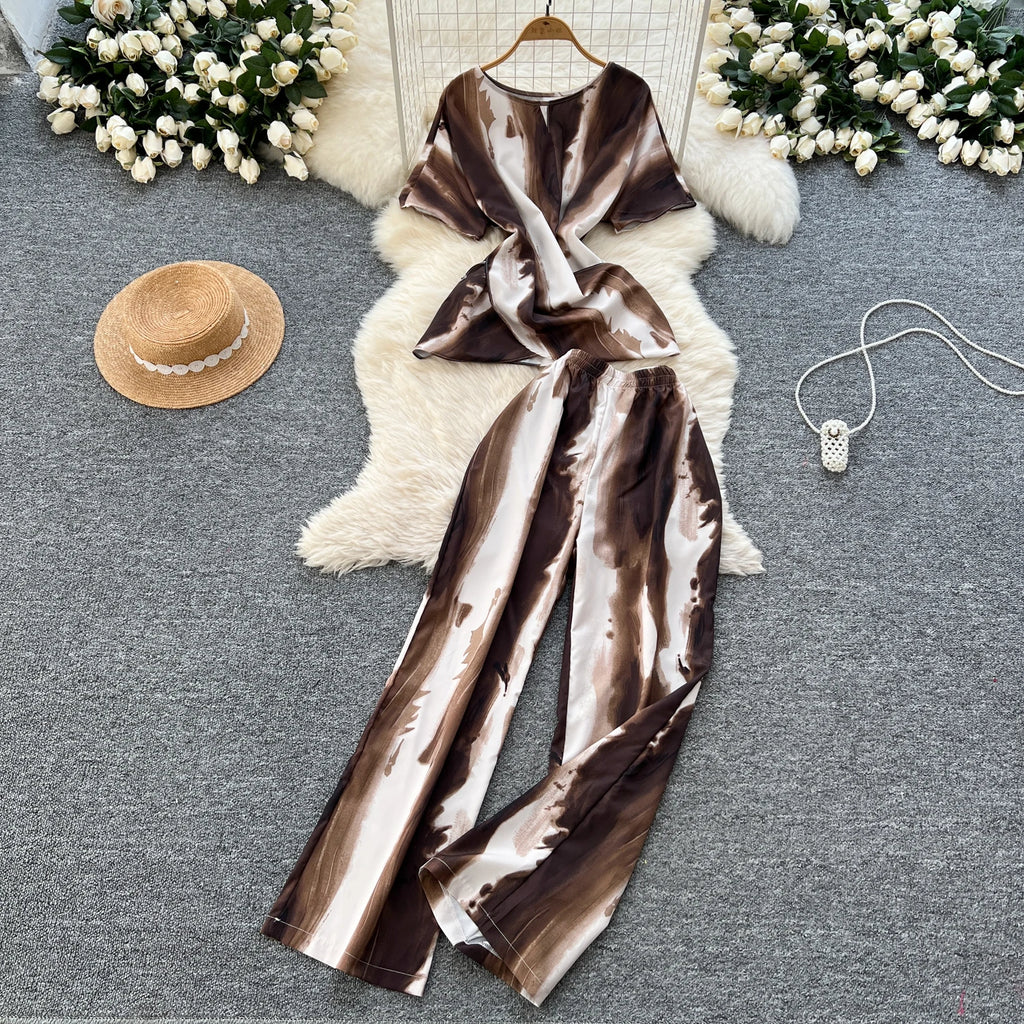 Printed Womens Summer Two Piece Set Top And Wide Leg Pants Streetwear Outfit For Everyday Chic Comfort