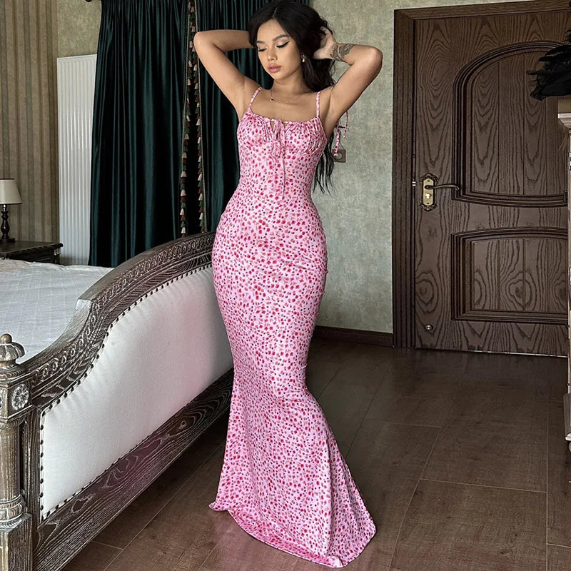 Floral Suspender Dress Slim Fit For Women Country Style