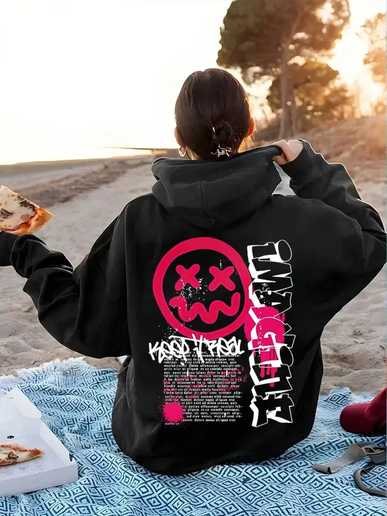Funny Face Hoodie For Women Printed Casual Sweatshirt