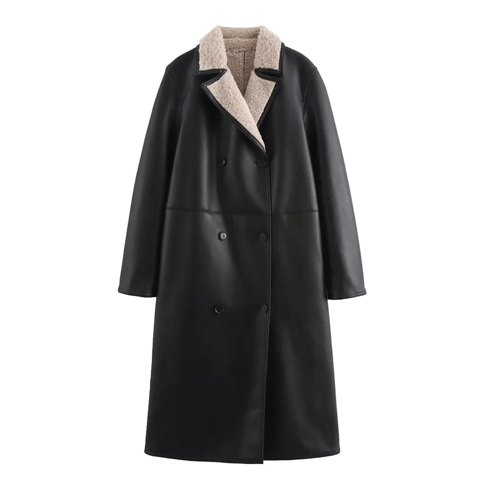 Women Reversible Coat With Collar And Double Breasted