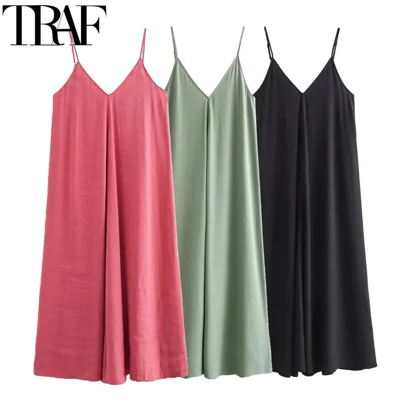 Backless Slip Midi Dress For Summer Beach In Black