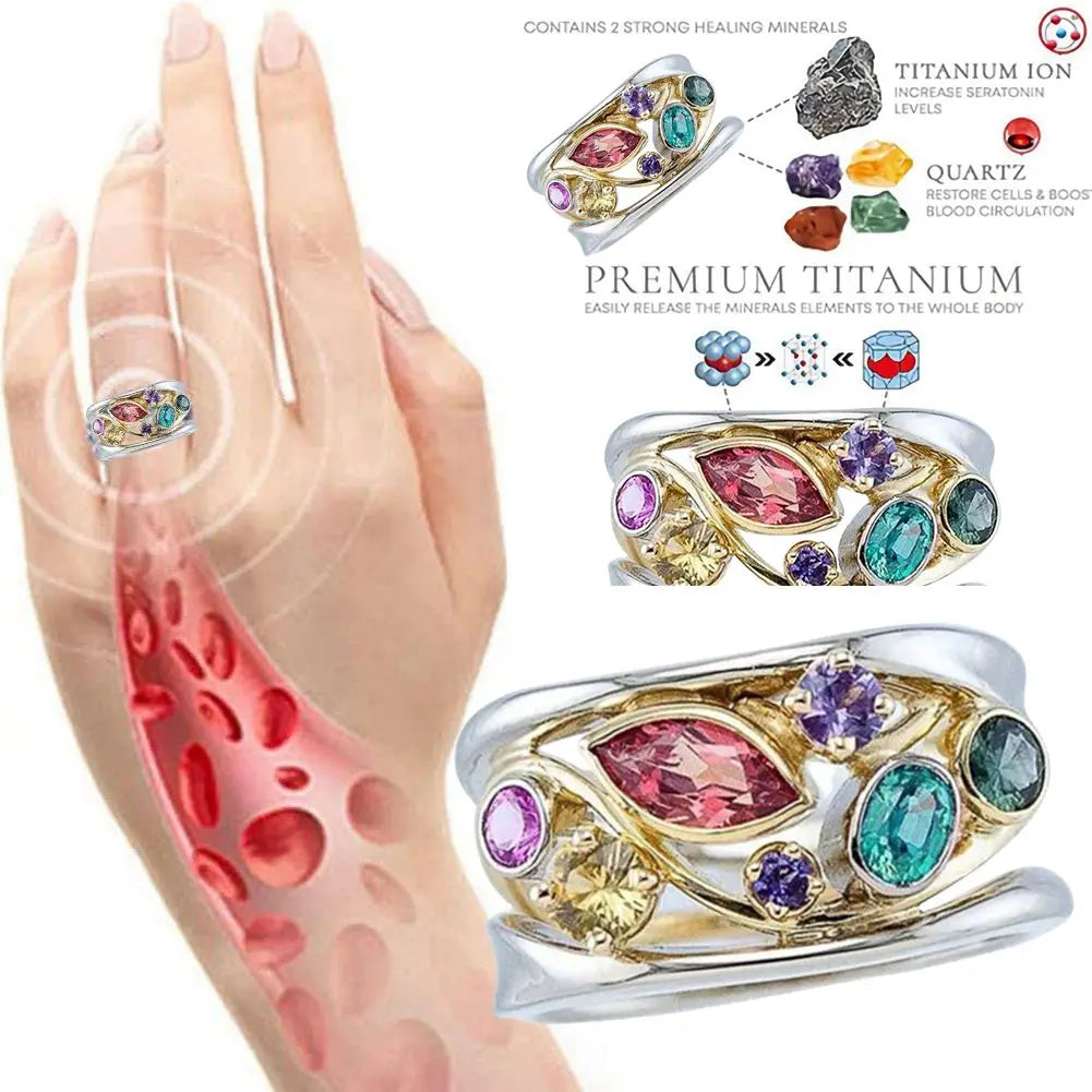 Stylish Women Crystal Quartz Ionix Ring for Weight Loss and Lymph Drainage Therapy, blending wellness and elegance.