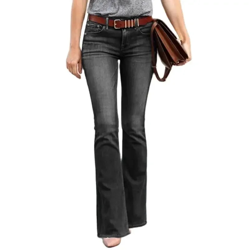 Women Micro Flared Jeans Mid Rise Denim Pants Casual Wear