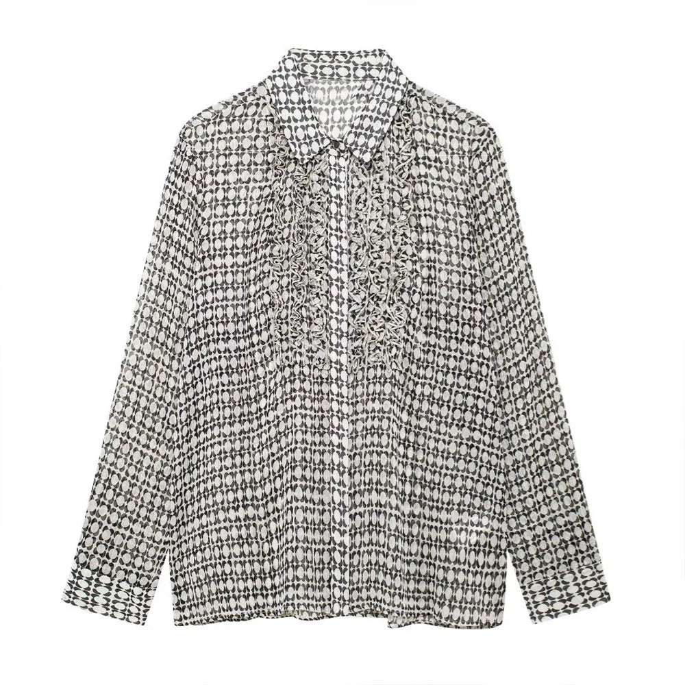 Stylish Women's Versatile Long Sleeve Printed Shirt with Decorative Chest Stacking for Autumn Fashion by Taop&Za.