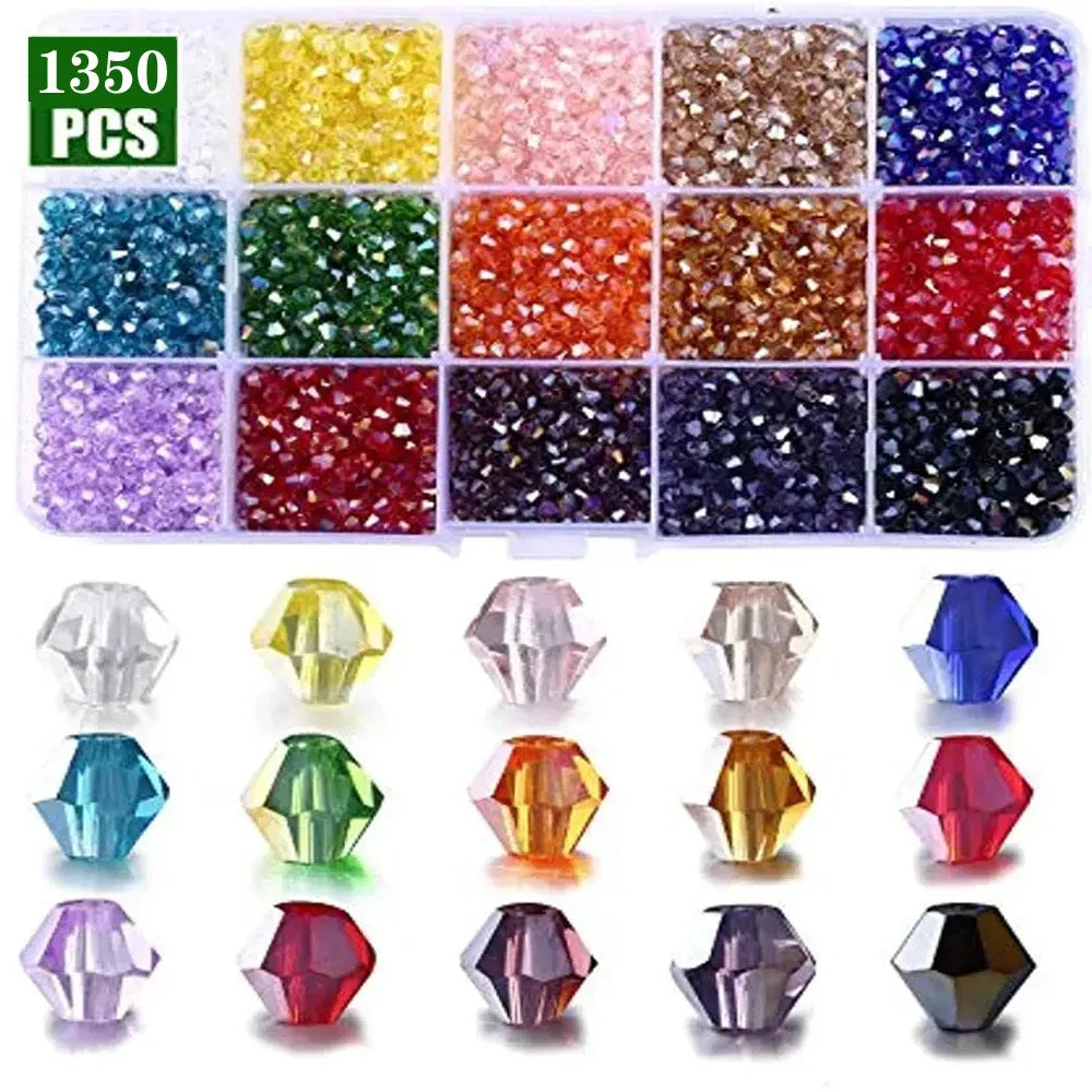 Vibrant 4mm Multicolor Bicone Crystal Beads Set for DIY Bracelet Jewelry Making - 15 Grid Multi-faceted Irregular Glass Bead Kit.