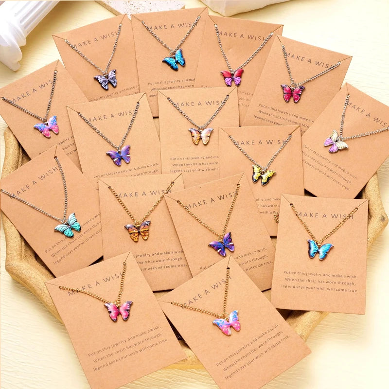 Vibrant 5 Piece Boho Colorful Butterfly Necklace Set for Women Cute Pendant Jewelry Gift, perfect for any occasion.