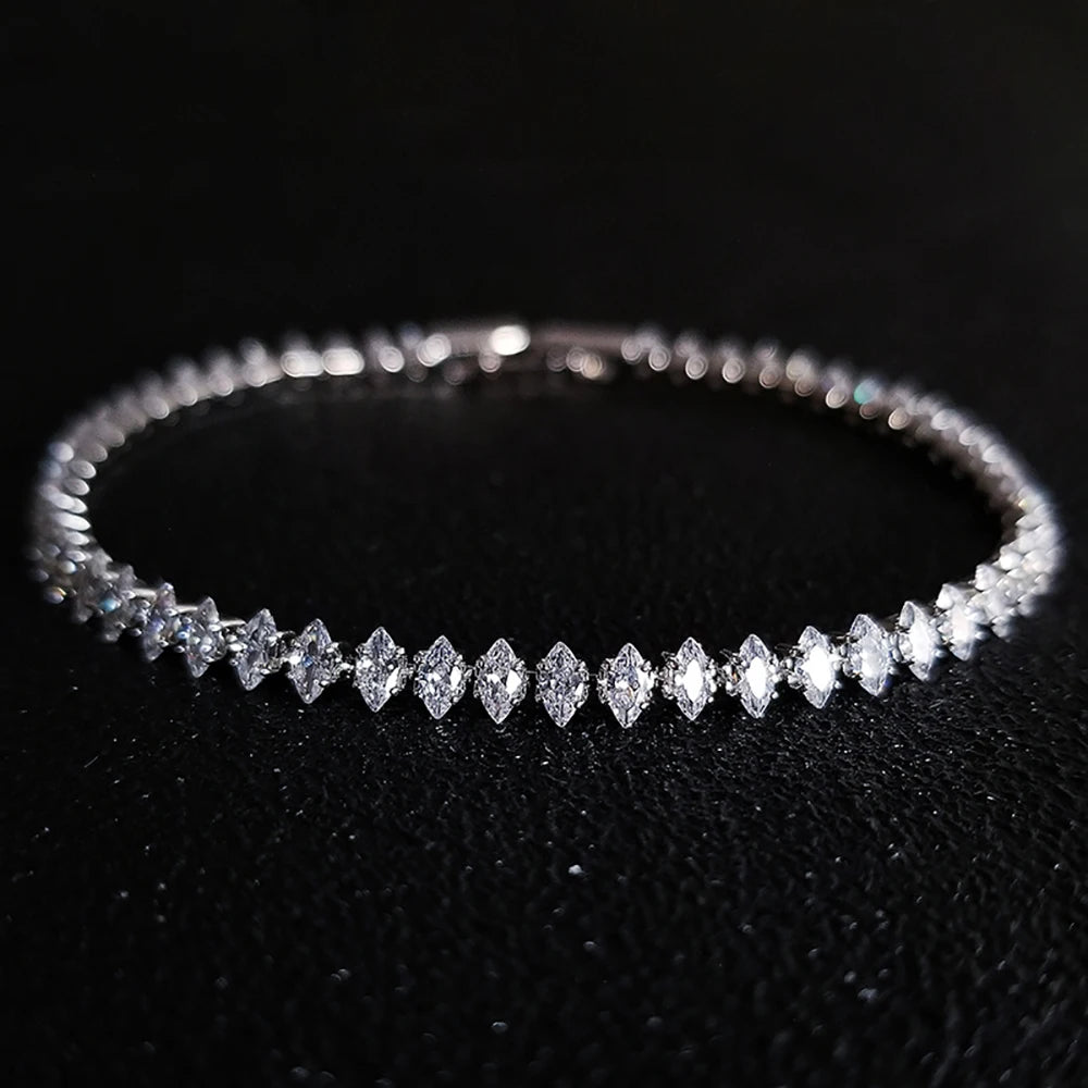 Luxury Silver Color Marquise Oval Square Cut Tennis Bracelet for Women, perfect for elegant party gifts and special occasions.