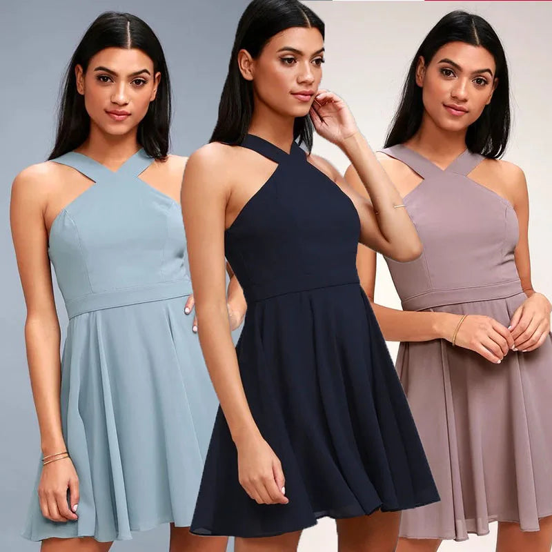 Sexy Backless Halter Mini Dress For Club Party Women