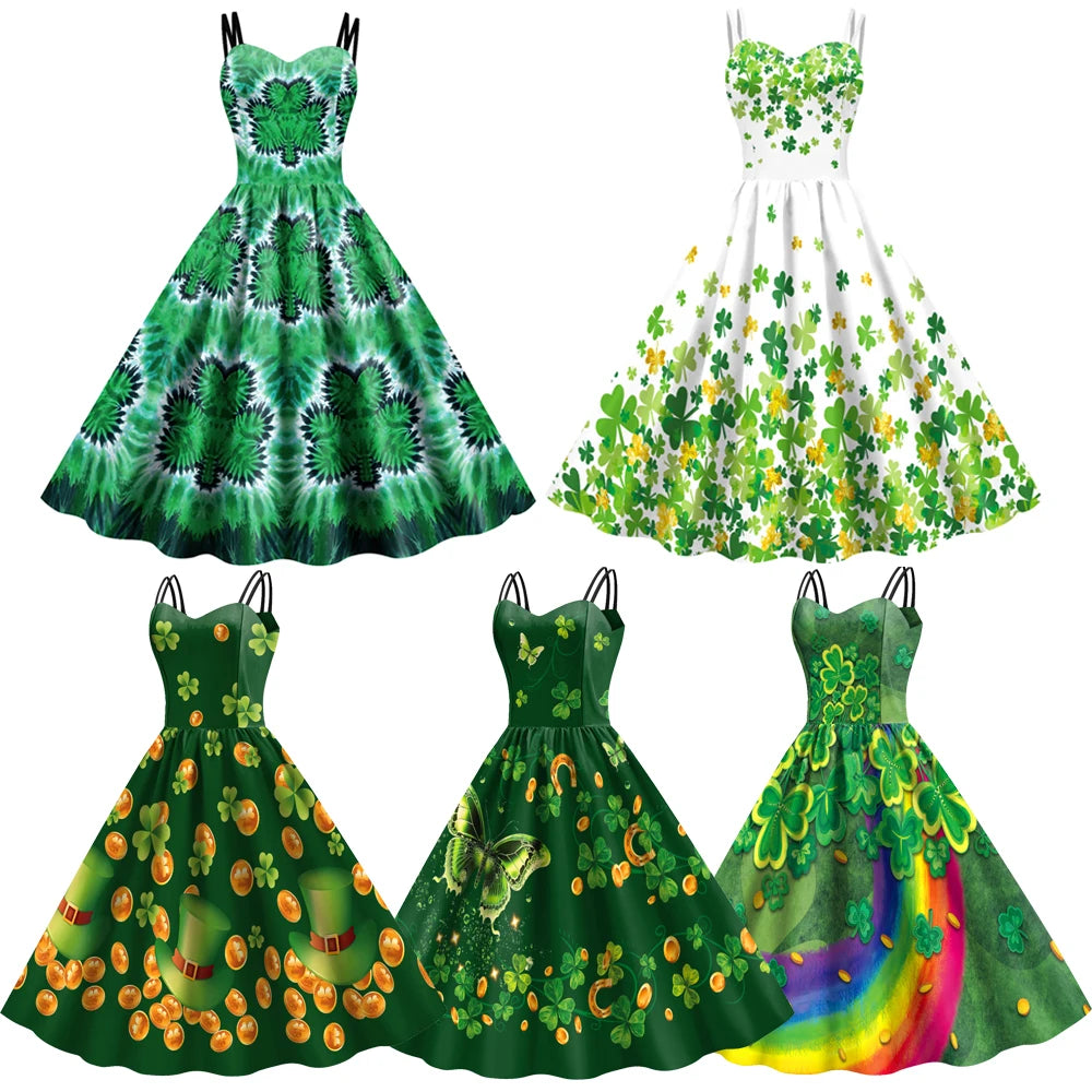 St Patrick's Day Shamrock Tie Dye Wrap Dress For Women