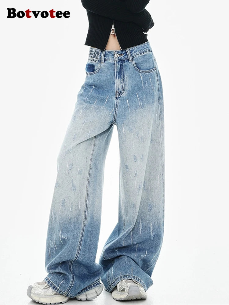 Baggy High Waisted Jeans for Women Patchwork Denim Style